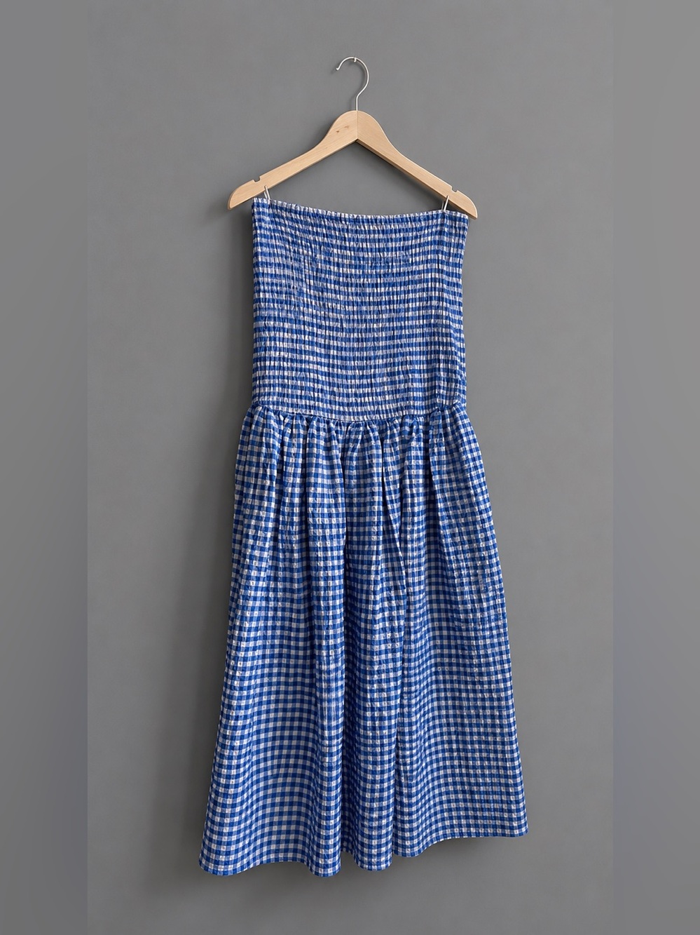 Anthropologie Maeve Blue Gingham Strapless Midi Dress - Picture 8 of 8